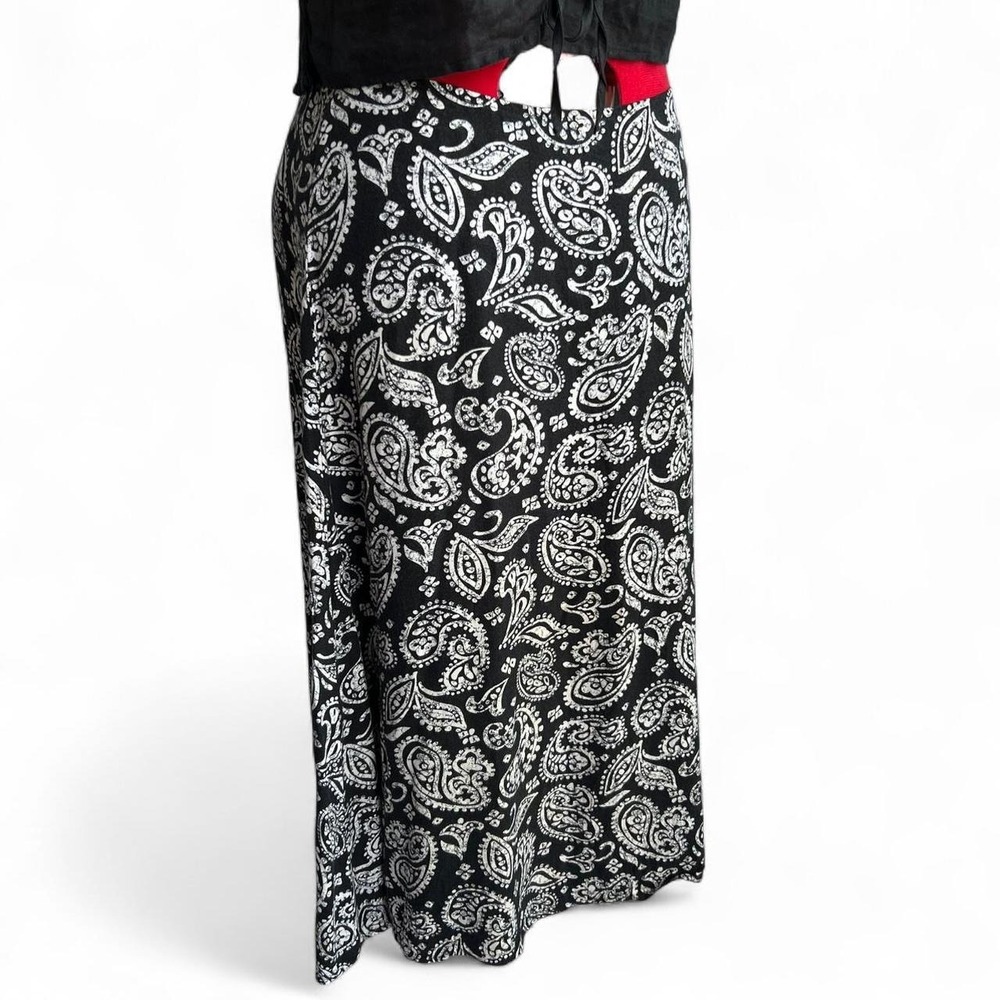 Croft & Barrow Black White Paisley Boho Midi Skirt Side Zip Rayon Size 14